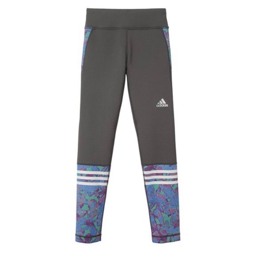Adidas Girls Granite & Blue Floral Player Incredibly Soft Leggings Medium 10/12